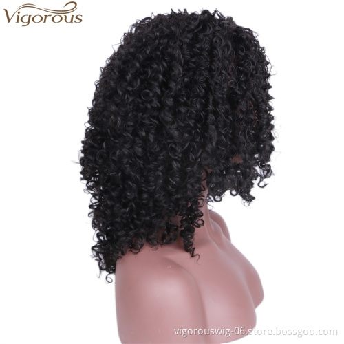 Vigorous Top Quality High Temperature Synthetic Party Wigs Short Kinky Curly Wigs for African American Women Black Wholesale
